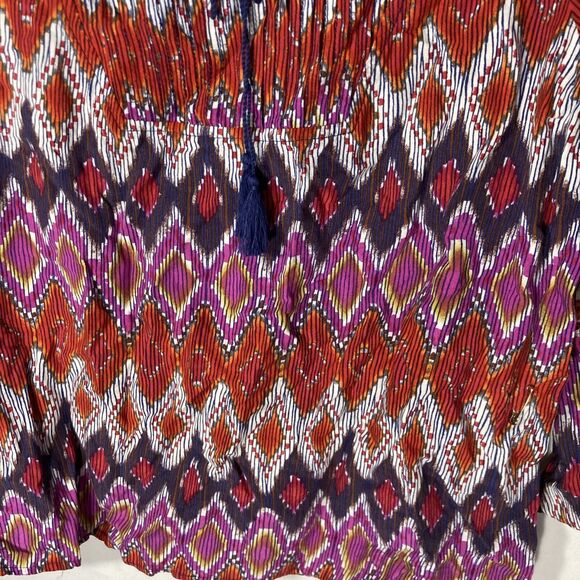 1-6 ARIAT multicolor geometric 3/4 sleeves rayon top S - Picture 3 of 8